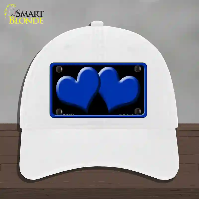 Solid Blue Centered Hearts Black Novelty License Plate Hat Unconstructed Cotton / White