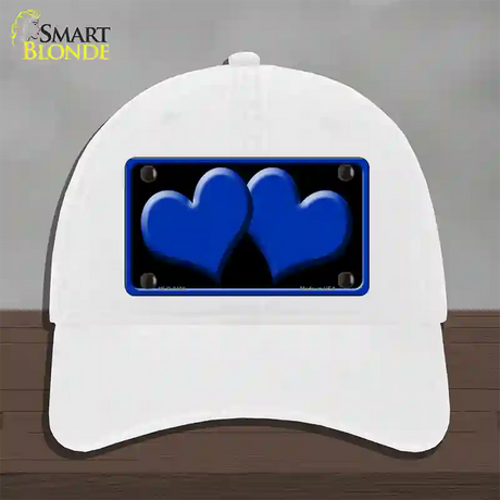 Solid Blue Centered Hearts Black Novelty License Plate Hat Unconstructed Cotton / White