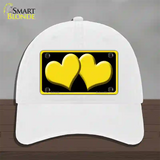 Solid Yellow Centered Hearts Black Novelty License Plate Hat Unconstructed Cotton / White