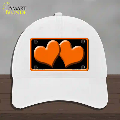 Solid Orange Centered Hearts Black Novelty License Plate Hat Unconstructed Cotton / White