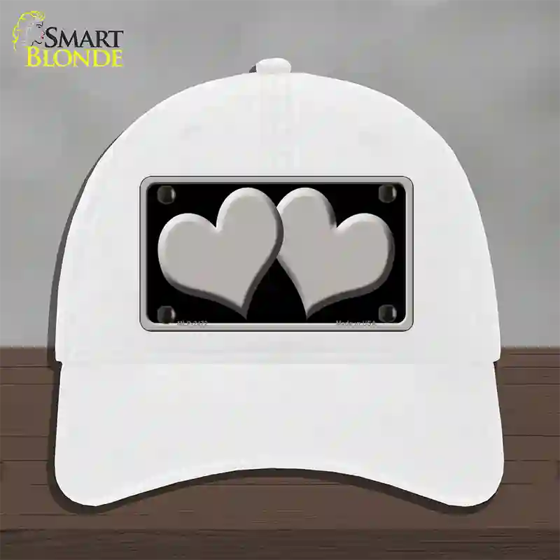 Solid Grey Centered Hearts Black Novelty License Plate Hat Unconstructed Cotton / White