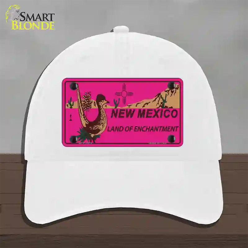 Roadrunner Pink New Mexico Novelty License Plate Hat Unconstructed Cotton / White