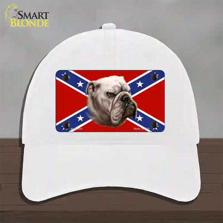 Confederate Flag Bulldog Novelty License Plate Hat Unconstructed Cotton / White