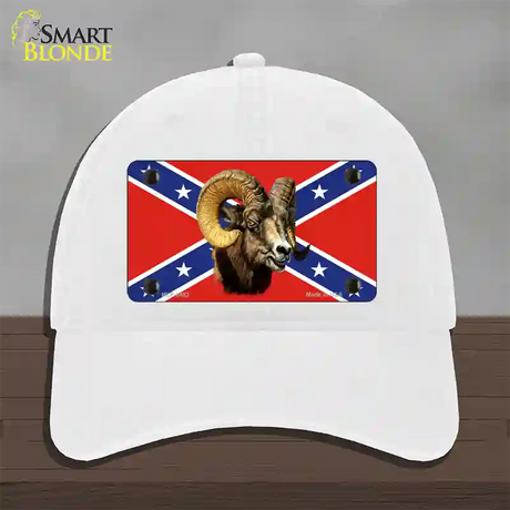 Confederate Flag Ram Novelty License Plate Hat Unconstructed Cotton / White