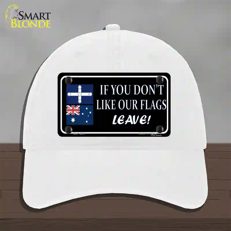 If You Dont Like Our Flag Leave Novelty License Plate Hat Unconstructed Cotton / White