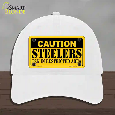 Caution Steelers Novelty License Plate Hat Unconstructed Cotton / White