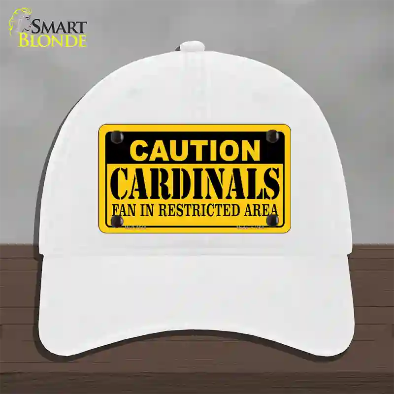 Caution Cardinals Novelty License Plate Hat Unconstructed Cotton / White