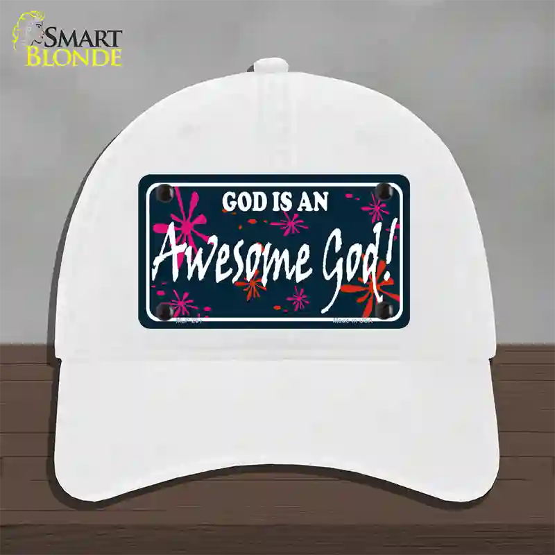 God Is An Awesome God Novelty License Plate Hat Unconstructed Cotton / White