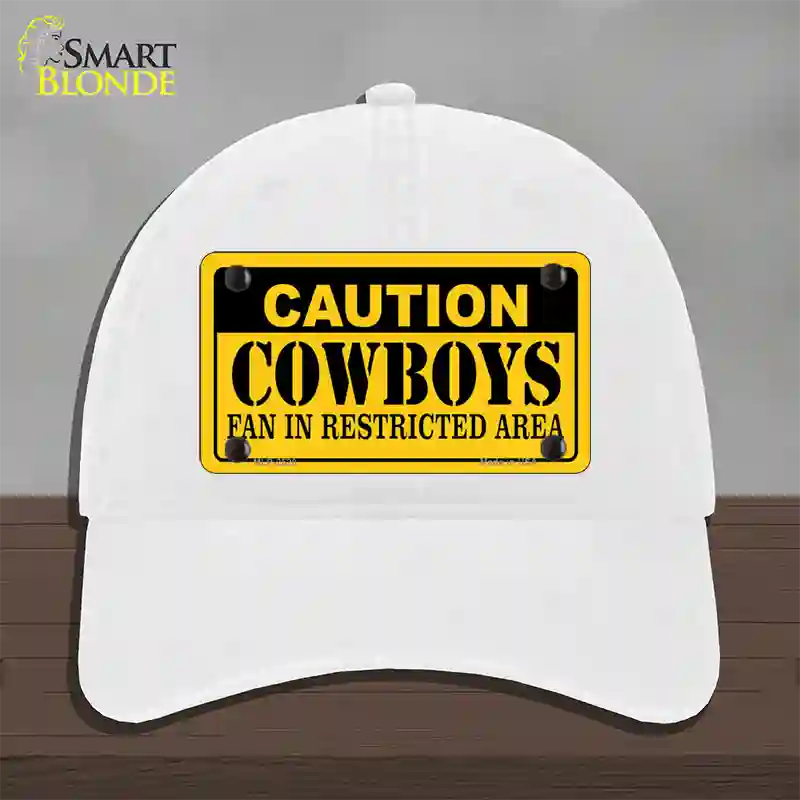 Caution Cowboys Novelty License Plate Hat Unconstructed Cotton / White