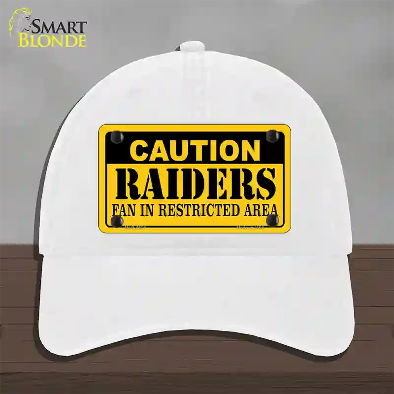 Caution Raiders Novelty License Plate Hat Unconstructed Cotton / White