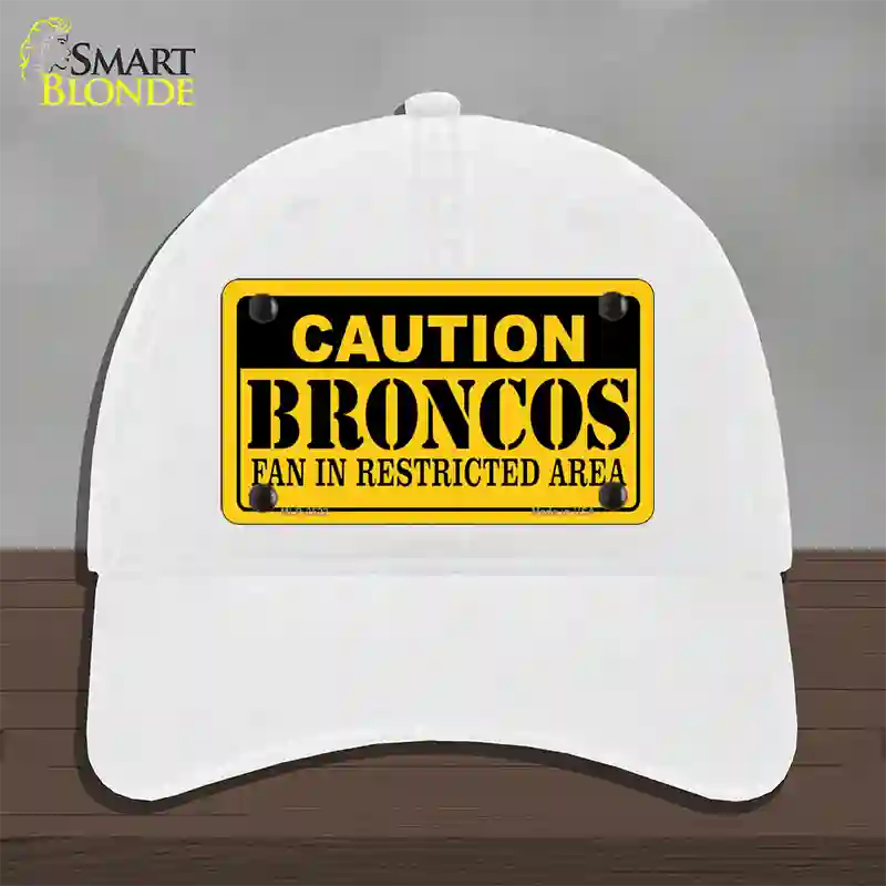 Caution Broncos Novelty License Plate Hat Unconstructed Cotton / White