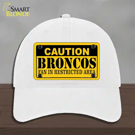 Caution Broncos Novelty License Plate Hat Unconstructed Cotton / White