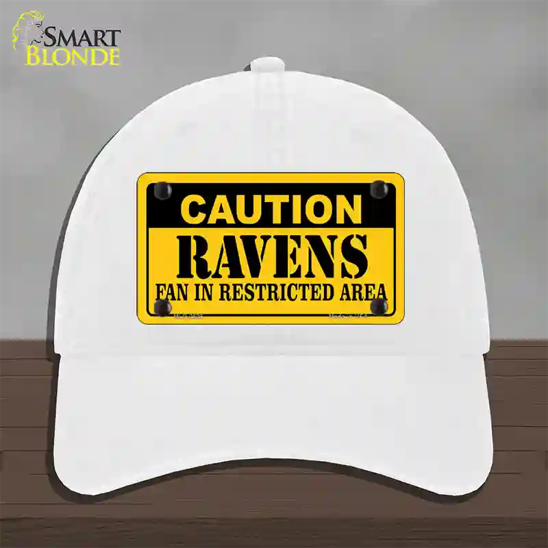 Caution Ravens Novelty License Plate Hat Unconstructed Cotton / White