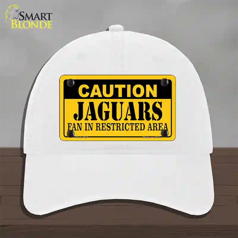 Caution Jaguars Novelty License Plate Hat Unconstructed Cotton / White