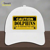 Caution Dolphins Novelty License Plate Hat Unconstructed Cotton / White