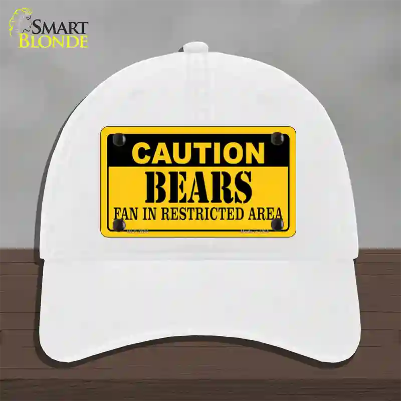 Caution Bears Novelty License Plate Hat Unconstructed Cotton / White