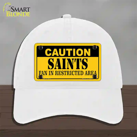 Caution Saints Novelty License Plate Hat Unconstructed Cotton / White