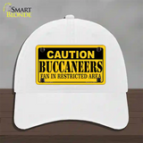 Caution Buccaneers Novelty License Plate Hat Unconstructed Cotton / White