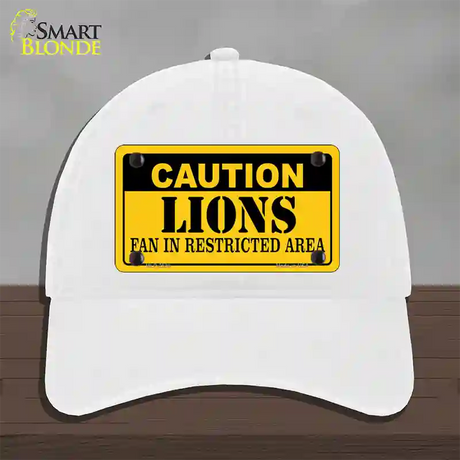 Caution Lions Novelty License Plate Hat Unconstructed Cotton / White