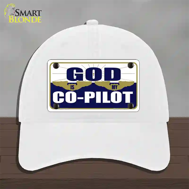 God Is My Co-Pilot Novelty License Plate Hat Unconstructed Cotton / White