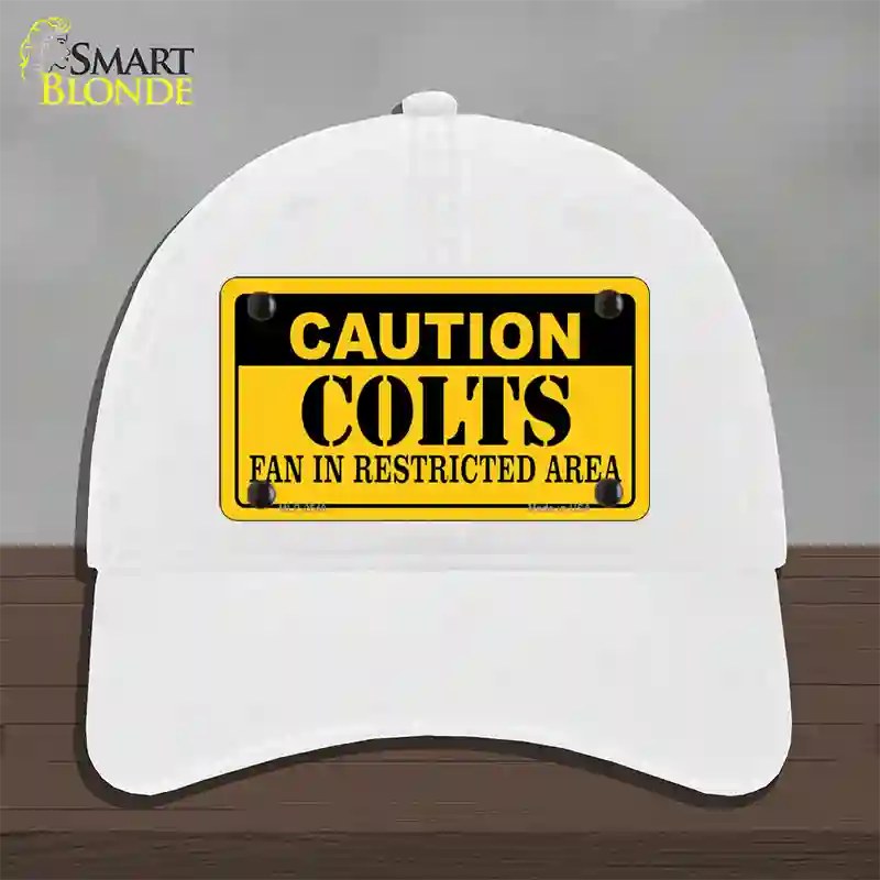 Caution Colts Novelty License Plate Hat Unconstructed Cotton / White