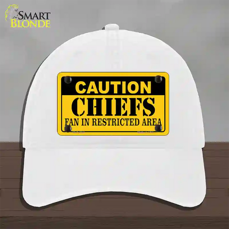 Caution Chiefs Novelty License Plate Hat Unconstructed Cotton / White