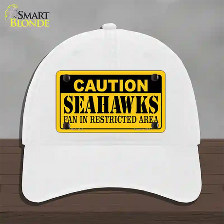 Caution Seahawks Novelty License Plate Hat Unconstructed Cotton / White