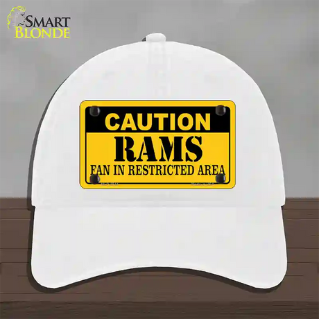 Caution Rams Novelty License Plate Hat Unconstructed Cotton / White