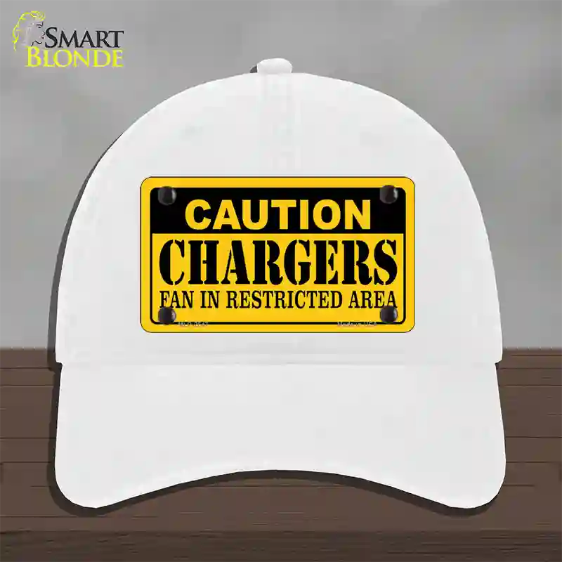 Caution Chargers Novelty License Plate Hat Unconstructed Cotton / White