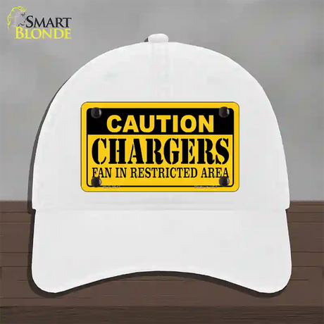 Caution Chargers Novelty License Plate Hat Unconstructed Cotton / White