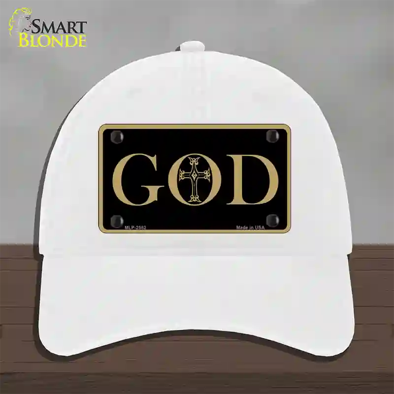 God Novelty License Plate Hat Unconstructed Cotton / White