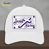 Jesus Saves Novelty License Plate Hat Unconstructed Cotton / White