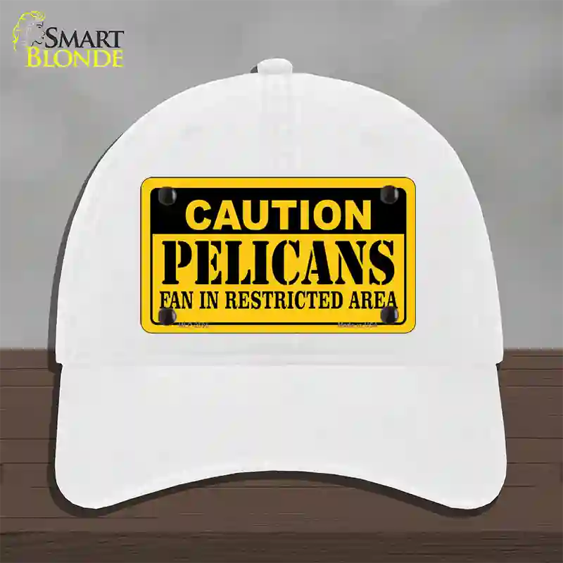 Caution Pelicans Fan Novelty License Plate Hat Unconstructed Cotton / White