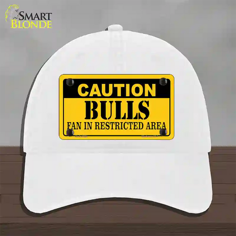 Caution Bulls Fan Novelty License Plate Hat Unconstructed Cotton / White