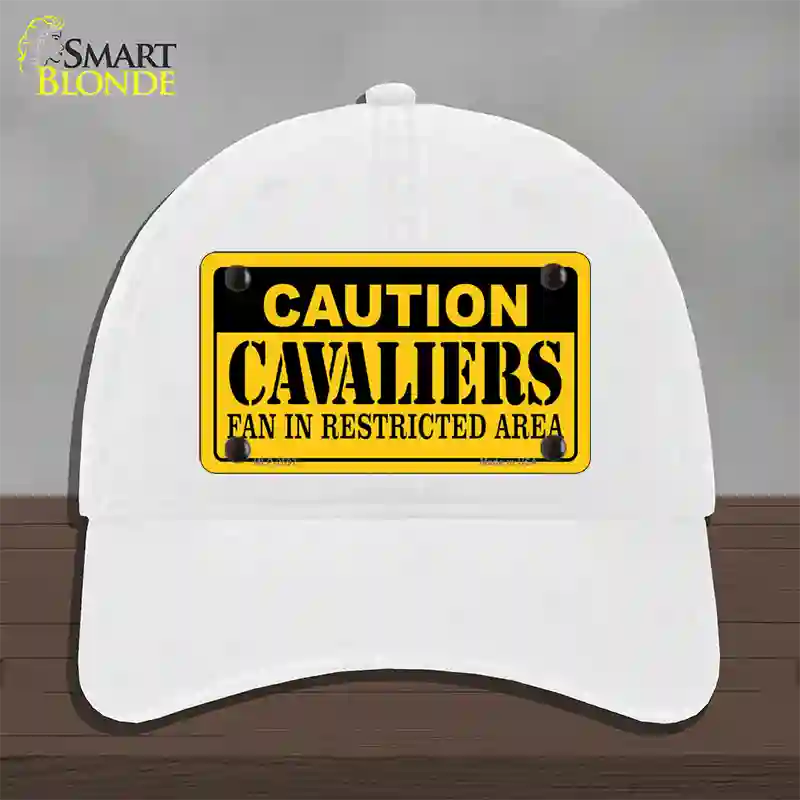 Caution Cavaliers Fan Novelty License Plate Hat Unconstructed Cotton / White