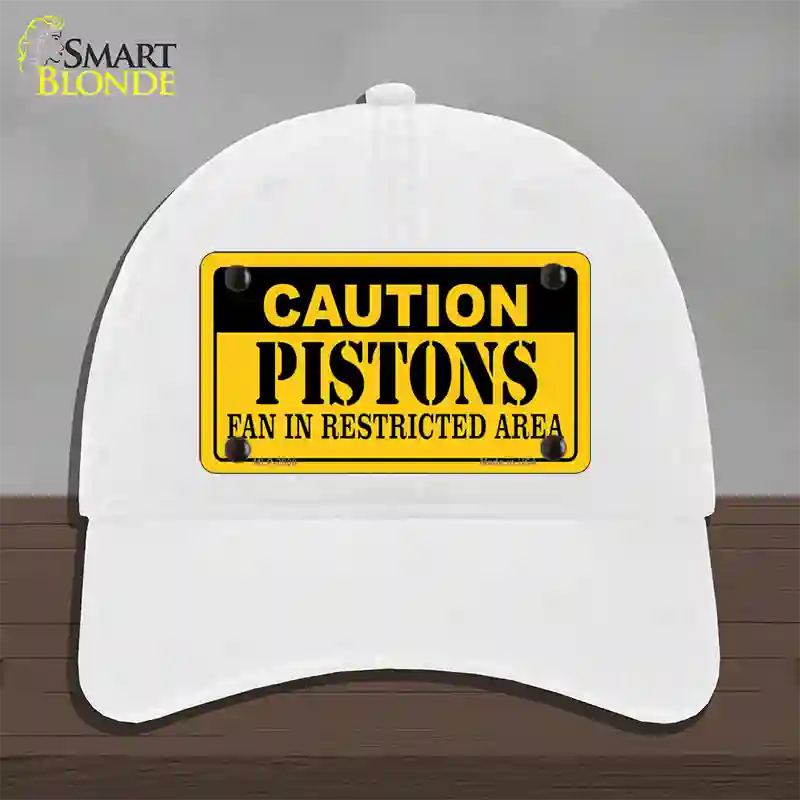 Caution Pistons Fan Novelty License Plate Hat Unconstructed Cotton / White