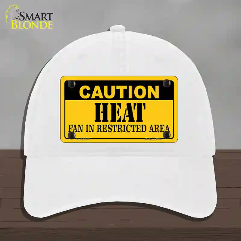 Caution Heat Fan Novelty License Plate Hat Unconstructed Cotton / White