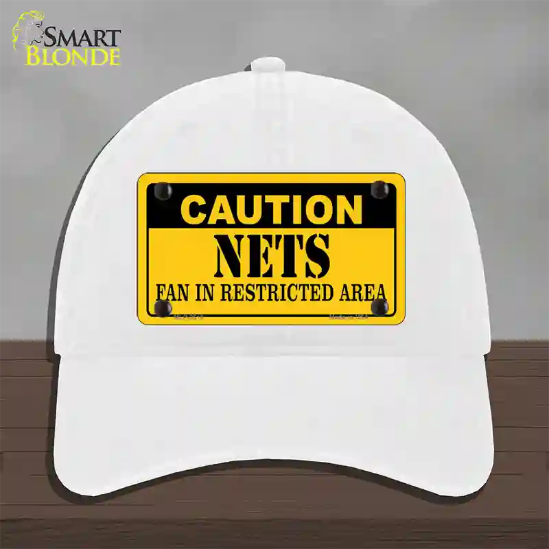 Caution Nets Fan Novelty License Plate Hat Unconstructed Cotton / White