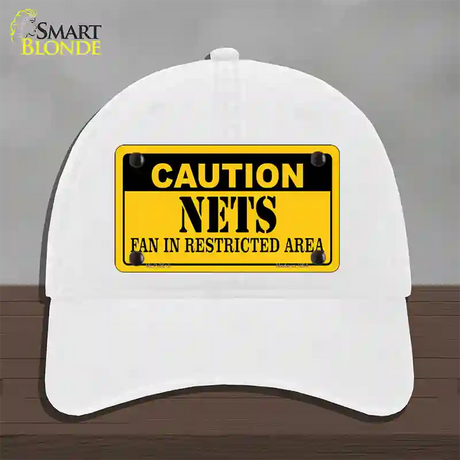 Caution Nets Fan Novelty License Plate Hat Unconstructed Cotton / White