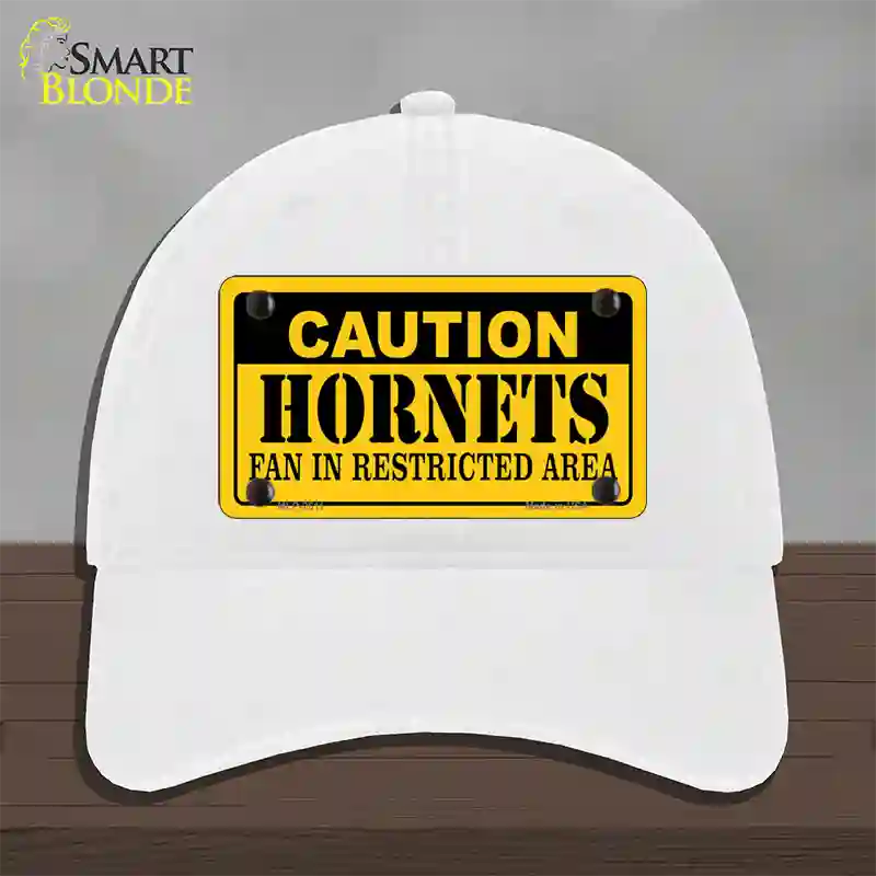 Caution Hornets Fan Novelty License Plate Hat Unconstructed Cotton / White