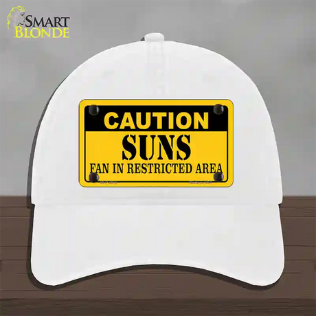 Caution Suns Fan Novelty License Plate Hat Unconstructed Cotton / White