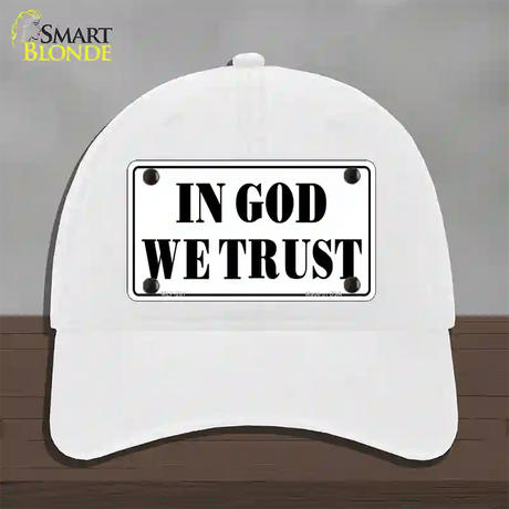 In God We Trust Novelty License Plate Hat Unconstructed Cotton / White