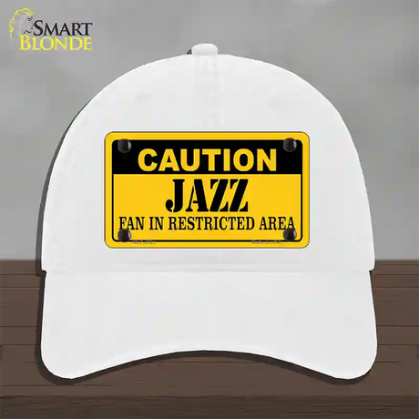 Caution Jazz Fan Novelty License Plate Hat Unconstructed Cotton / White