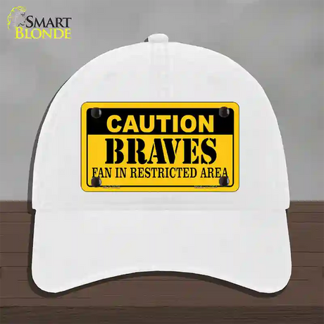 Caution Braves Fan Novelty License Plate Hat Unconstructed Cotton / White