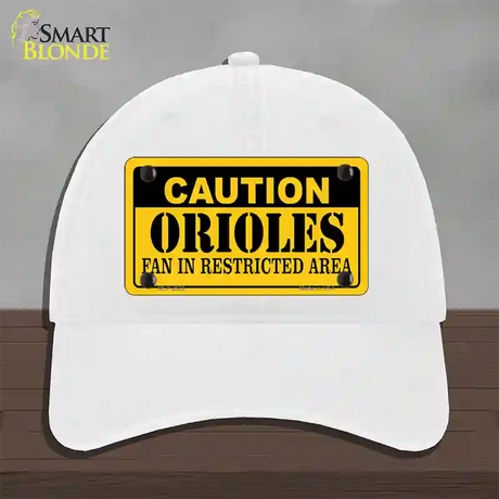 Caution Orioles Fan Novelty License Plate Hat Unconstructed Cotton / White