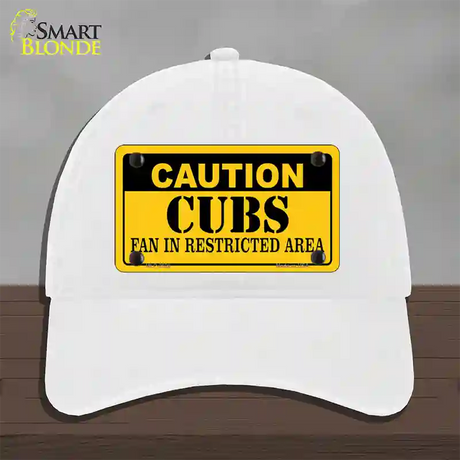 Caution Cubs Fan Novelty License Plate Hat Unconstructed Cotton / White