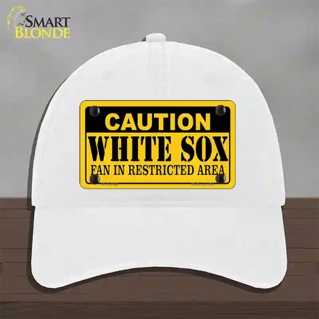 Caution White Sox Fan Novelty License Plate Hat Unconstructed Cotton / White