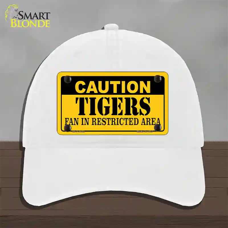 Caution Tigers Fan Novelty License Plate Hat Unconstructed Cotton / White