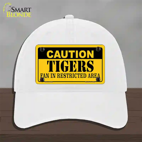 Caution Tigers Fan Novelty License Plate Hat Unconstructed Cotton / White