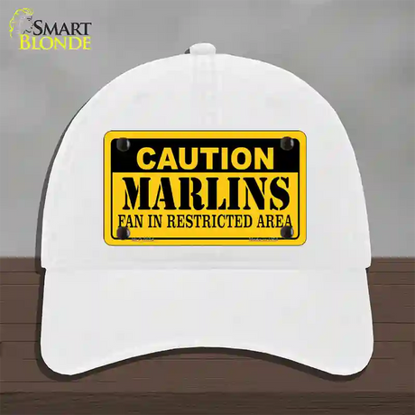 Caution Marlins Fan Novelty License Plate Hat Unconstructed Cotton / White